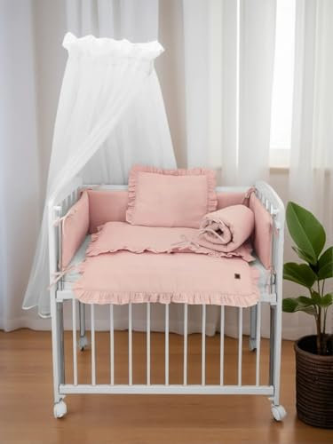 Babyhafen® 3in1 Beistellbett Stubenwagen – Musselin Rosa – Babybett Komplettset 90x40 cm