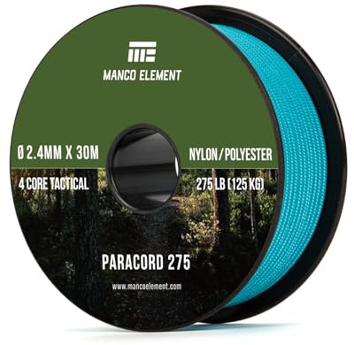 Manco Element Paracord 275 2,4mm x 30m Nylon Schnur Seil 4 Kern | Schwarz, Nylon & Polyester, 125kg (275lbs) Tragfähigkeit, UV & Abriebfestigkeit, für Basteln, Armband, Outdoor, Spule