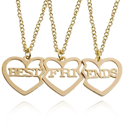 JRYXDS 3 Stück Goldene Herz-Anhänger Freundschaftskette Puzzle-Kette Für Damen Best Friends Geschenk Symbolisch Für Wertvolle Freundschaft Zu Dritt