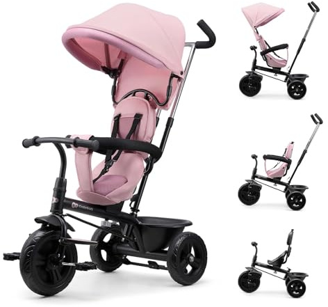 Kinderkraft Freeway 2 Dreirad Kinder mit Schiebegriff, 360° drehbarer Sitz, Freilauf, Schutzbügel, 3-Punkt-Gurt, AIR Comfort System, ab 9 Monaten bis 5 Jahre, Rosa