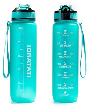 GIXZON Borraccia Motivazionale 1L in Tritan Senza BPA con Frasi e Orari in Italiano, Cannuccia e Tappo di Sicurezza, Perfetta per Sport, Palestra, Yoga e Scuola