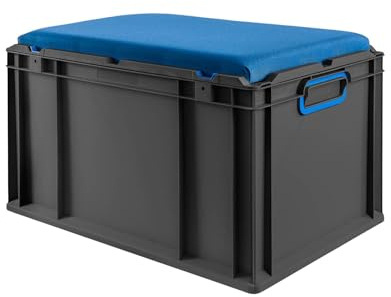 PROREGAL Eurobox NextGen Seat Box Blau | HxBxT 36,5x40x60cm | 65 Liter | Griffe geschlossen | Schwarz | Eurobehälter, Sitzbox, Transportbox, Transportbehälter, Stapelbehälter