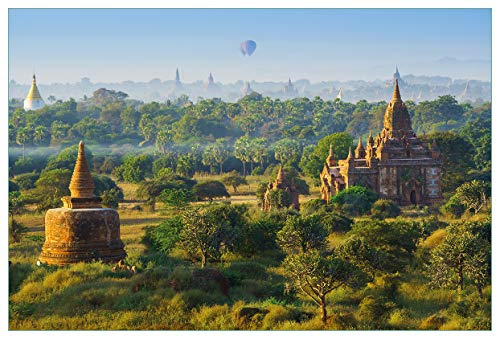 Wallario Küchenrückwand selbstklebend 90 x 60 cm, Motiv: Tempel in der Ebene von Bagan III | Spritzschutz abwischbar & pflegeleicht