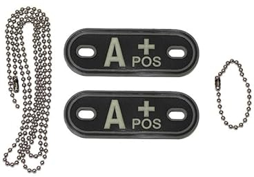 MFH 3D Blutgruppenmarke mit Kette nachleuchtend Anhänger Blood Marke Erkennungsmarke Verschiedene Ausführungen (A Positiv)