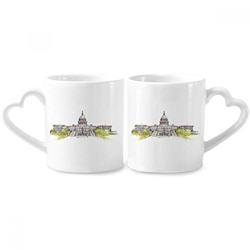 DIYthinker Tassen Capitol Paare Vereinigte Staaten Keramik-Liebhaber Cup Herz Griff 12 Unzen Geschenk Mehrfarbig