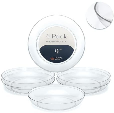 Royal Imports Clear Plant Saucer, Floral Plastic Plates Plant Tray 9 6pk