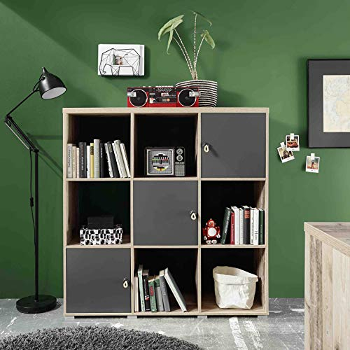 Stella Trading MERLIN Elegantes Jugendzimmer Würfelregal - stilvolles & ausdrucksstarkes Standregal in Old Style Optik, Anthrazit - 123 x 126 x 38 cm (B/H/T)