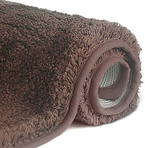 FCSDETAIL rutschfeste, Hochflor Badteppiche 60X90 cm, Maschinenwaschbare Badematte, Badvorleger mit Wasserabsorbierenden, Weichen Mikrofasern für Badewanne, Dusche und Badezimmer (Dunkelbraun)