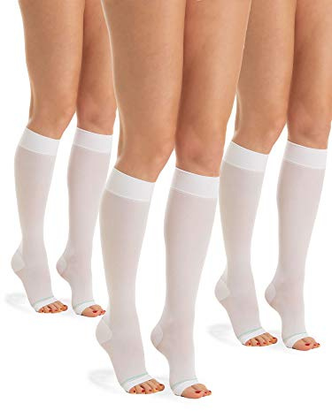 Relaxsan Antiembolism M0350A (3 Paires - Blanc, XL) Mi-bas anti-thrombose pied ouvert 18-23 mmHg Classe 1