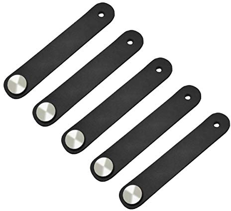 POFET 5 Stück Nordic Garderobe Schranktürgriff Weiche PU-Ledertürgriffe für Schrank Schublade Zugknöpfe Möbelbeschläge (26 x 140 mm) - Schwarz