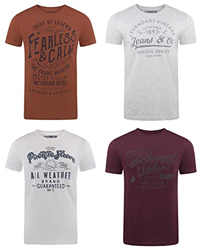 riverso Herren T-Shirt Rundhals RIVLeon 4er Pack O-Neck Kurzarm Print Tee Shirt 100% Baumwolle Regular Fit Grün Blau Weiß Grau Rot Orange L, Größe:L, Farbe:Farbmix 16