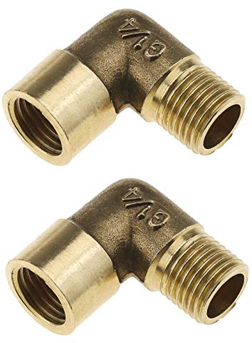 YINETTECH 2 x rechtwinklige Luftleitungsverbinder, 1/4 BSP-Stecker auf Buchse, für Luft-, Wasser-, Ölleitungen, hydraulische Kompressoren – Messing