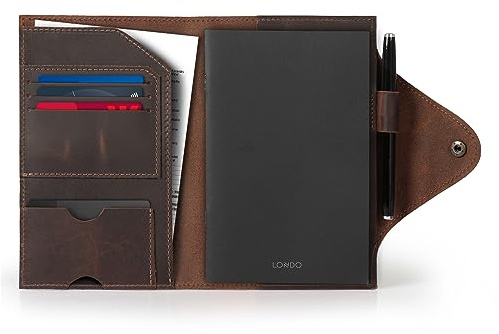Londo Echtleder Portfolio – Schreibmappe mit Notizblock & Druckknopfverschluss für Business, Büro & Reisen