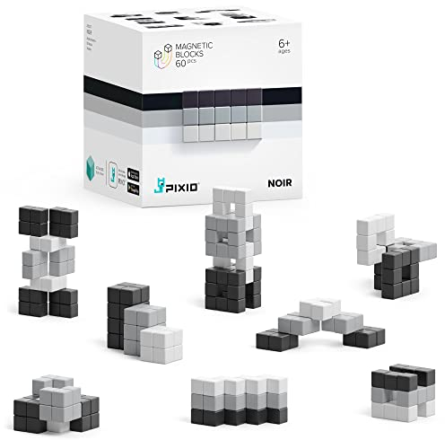 PIXIO Noir - Winzige magnetische Bausteine im Pixel-Art-Stil mit kostenloser App - 8 mm Bauwürfel mit 6 Innenmagneten - Kreatives Spielzeug ab 6 Jahre Jungen und Mädchen