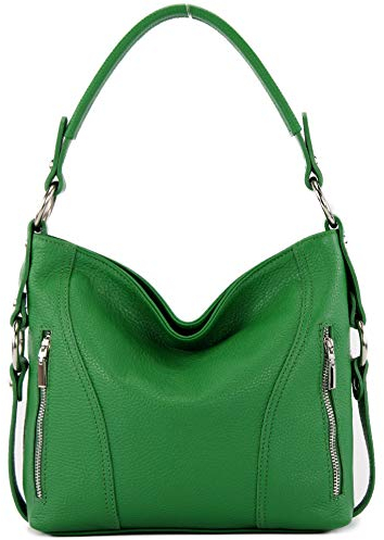 modamoda de T202 Damen Leder Henkeltasche Schultertasche handmade in Italy, Farbe:Blattgrün