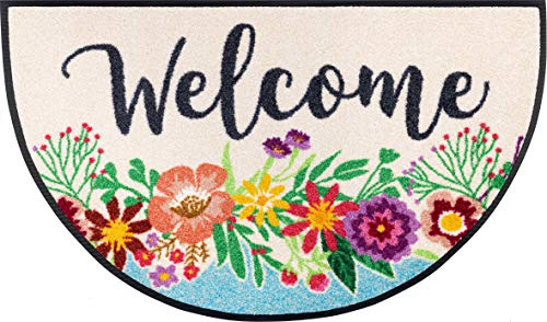 wash+dry Fußmatte, Round Welcome Blooming 50x85 cm, innen und außen, waschbar