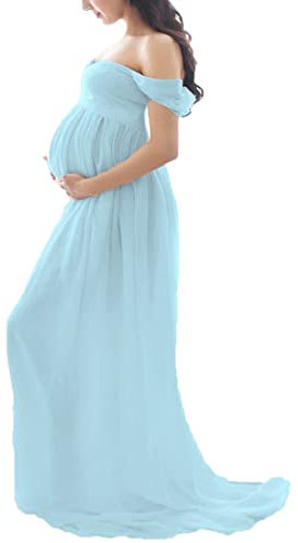 Daysskk Robe de Grossesse Shooting Photo Bleu Robe de Grossesse Photographie Robe Femme Enceinte Shooting Photo Robe de Maternité Shooting pour Plage Wedding Cérémonie
