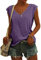 KOG Bluse Damen Elegant Ärmellose T-Shirt Shirt Casual Weiß Oberteile mit Flügelärmeln Frauen Schwarz Kleidung Frau Grau Sommer Shirts Top Damen V-Ausschnitte Tshirt Klamotten Lila S