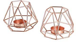 Echtwerk 2-teiliges Teelicht-/ Kerzenhalter Set Vintage Small, Kupfer-Edition, Geometrisches Design, Votiv Kerzenhalter für Wohnzimmer/Schlafzimmer/Esstisch, Tischdeko für Hochzeiten