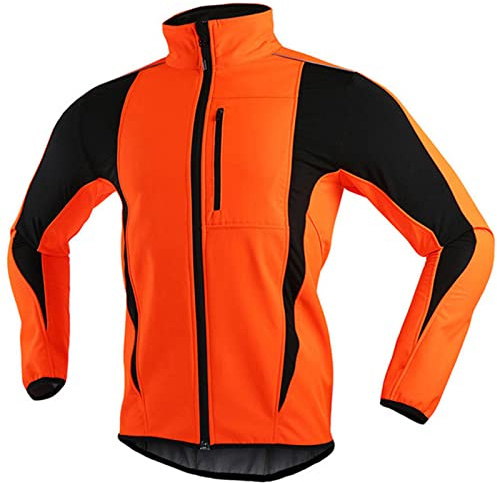 Herren Fahrradjacke für den Winter, thermische Mountainbike-Jacke, wasserdicht, winddicht, Thermo-Fleece, Fahrradtrikot, Laufen, Herbst, Winterjacke, Mantel (Orange, XXL)
