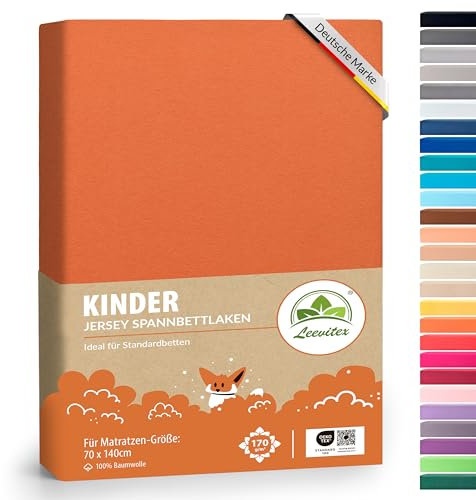 Premium Kinder Spannbettlaken leevitex® | 2er Set | Für Babybett & Kinderbett 70 x 140 cm | 100% hochwertige Mako-Jersey-Baumwolle | Öko Tex geprüft | Terrakotta