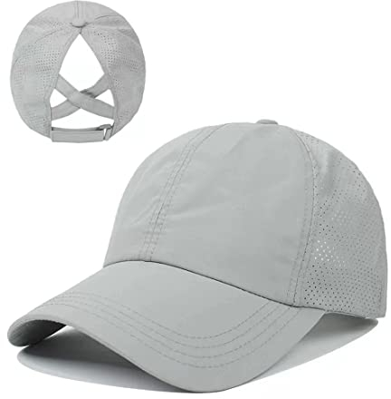 Simoda Baseball Cap Damen Pferdeschwanz Baseball Hut Mesh Schnell trocknender Basecap Sports Outdoor Sonnenschutz Sommer Baseball Kappe (Hellgrau)