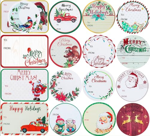 144Stk Weihnachts Etiketten Aufkleber Sticker selbstklebende Aufkleber Weihnachts Namensetiketten Weihnachtsnamensschilder Weihnachtsges Aufkleber für Geschenke Festival Urlaub Dekoration(36Entwürfe）