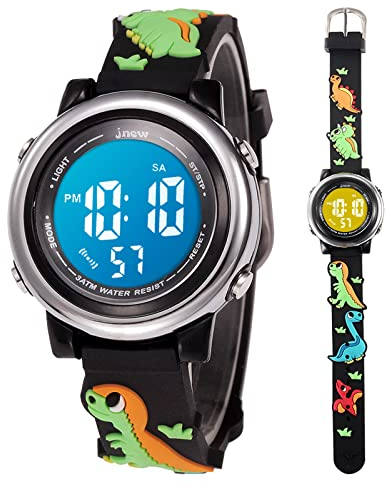 Mamiddle Kinderuhr Digital für Jungen Mädchen 3ATM Wasserdicht Kinder Armbanduhr mit Wecker Datum Stoppuhr Kinder Uhr für 3-10 Jahre (Schwarz Fliegender Dino)