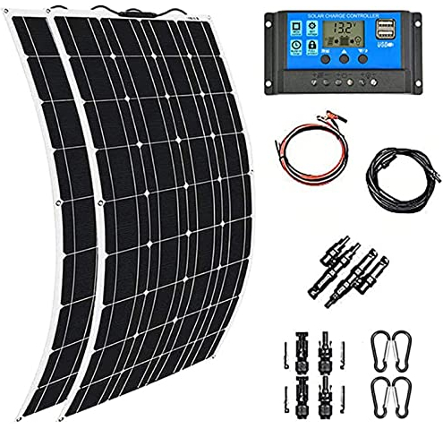 BEZAX 600w Panel Solar Flexible,2X300w Paneles Solares Monocristalinos Placa Solar Altamente Eficientes,Ultrafino,Ligero E Impermeable,para Autocaravanas,Barcos,Casas