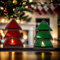MARRAKESCH 2er Set Teelichthalter Christbaum 17cm Rot Grün aus Glas als Weihnachtsdeko oder Tischdeko Finse