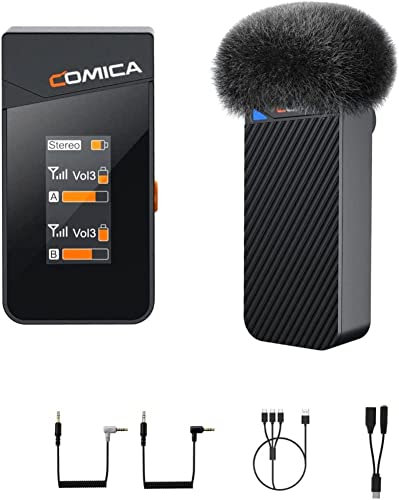 COMICA Vimo C1 Wireless Lavalier Microphone System, 2.4G Dual-Channel Recording Lapel Mic for Interviewing,Live Streaming,Vlogging