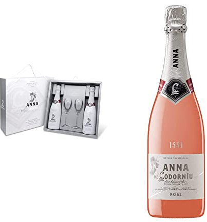 ANNA DE CODORNIU Blanc de Blancs - Cava Brut - Estuche 2 botellas 75cl + 2 copas & Anna de Codorníu Rosé - Cava Rosado Brut, Pinot Noir - 75cl