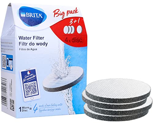 Brita Lot de 4 filtres à eau MicroDisc pour gourdes Brita et carafes pour réduire le chlore, les microparticules et autres substances altérant le goût dans l'eau du robinet