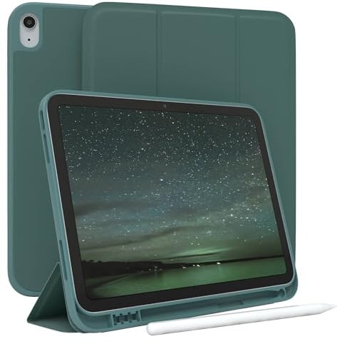 EAZY CASE - Schutzhülle mit Stifthalter für iPad 10 Generation 2022 Case 10.9 Zoll Hülle mit Stifthalterung Tablet Cover Touchpen Smartcase aufstellbar Klappcase Auto Sleep Wake Up Etui Grün