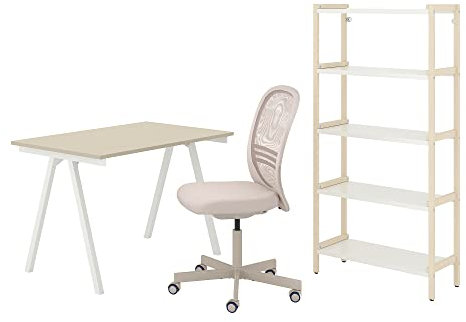 Ikea TROTTEN/FLINTAN/EKENABBEN Schreibtisch- und Aufbewahrungskombination und Drehstuhl beige/weiß