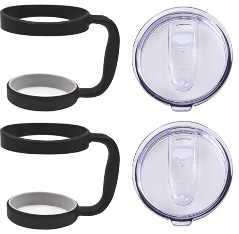 AICMEI 30 oz Stainless Steel Cup Leak-proof Replacement Lid and 30 oz Non-slip Travel mug Handle Cup Holder for Stainless Steel Travel Mugs and More Other Styles of 30 oz Cups (Set of 4)