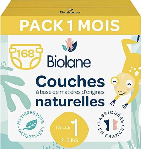 Biolane Windel Größe 1 ökologisch - Biolane - Größe 1 (2-5 kg) - Für empfindliche Haut - Besonders absorbierend, Keine Undichtigkeiten, 12 Stunden trocken - Ein-Monats-Packung 168 Windeln