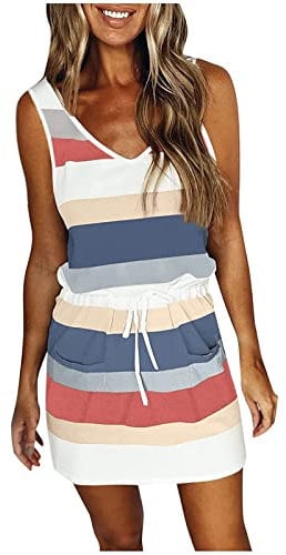 AMhomely Women Casual Elegant Midi Dress - Summer Boho Loose Holiday Beach Long Dress for Ladies UK Size 03 Light Blue L