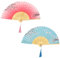 Hand Fan Folding Handheld Folding Fan for Women 2Pcs Chinese Silk Fabric Handheld Fans with Tassel Classic Bamboo Fan for Wall Decoration Wedding Decoration (Blue)