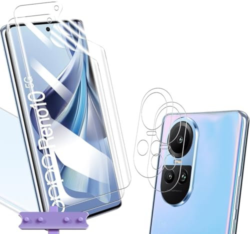 Yiunssy [2 + 2 Piezas Protector de Pantalla para OPPO Reno 10/OPPO Reno 10 Pro + Lentes de Cámara de Cristal Templado ,TPU Película Protectora Suave para OPPO Reno 10/OPPO Reno 10 Pro