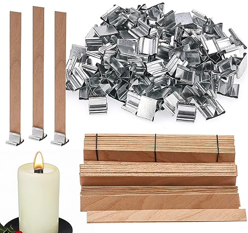 Graplan 100 Stück Holzdochte für Kerzen mit 100 Dochthalter,Kerzendochte für Kerzen,Holz Dochte für Kerzen,Kerzendocht Holz,Trimmbar Holzdocht für Kerzenherstellung und DIY Handwerk 13 x 130mm