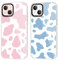 RUMDEY Schutzhülle für iPhone 14/13, 15,5 cm (6,1 Zoll), süßes rosa Kuh, blaues Muster, ästhetisches Design, transparent, weiches Silikon, dünn, TPU, stoßfest, für Damen und Mädchen, 2 Stück