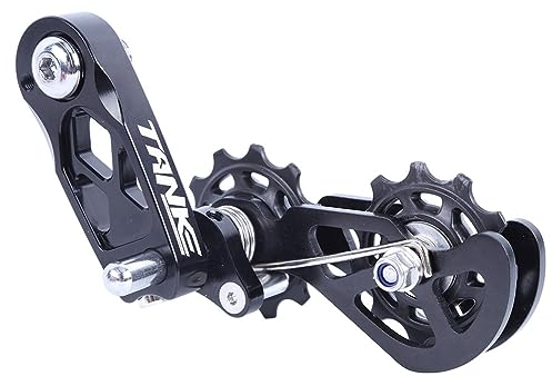 FACULX Tensor de cadena de una sola velocidad, ajustador de tensión de cadena de bicicleta, guía de cadena ajustable de aleación de aluminio para bicicleta de carretera , color negro