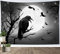 LB Wandteppich Halloween Wandtuch Schwarze Krähe und Fledermaus auf totem Baum Wandbehang Graue Horror-Mondnacht Tapisserie für Wohnzimmer Schlafzimmer Wohnheim Wanddeko,235x180cm