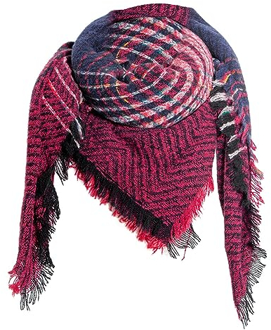 Ekakashop Damen Dreieck Schal Winterschal Herren Dreiecksschal Warme Dreieckstuch mit Quaste Baumwolle Soft Frauen Plaid Deckenschal Halstuch Scarf Herbstschal