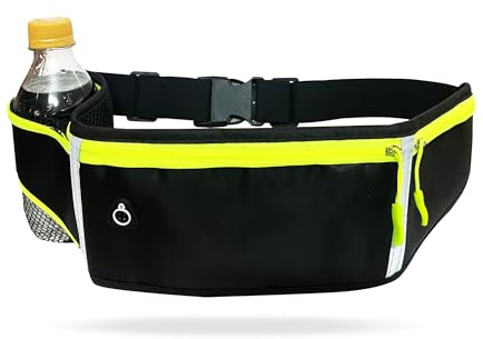 Ceinture De Course Homme et Femme, Sac Banane de Sport, Sac Banane réglable avec Porte Bouteille et Prise Casque, Noir Ceinture de Course Smartphone, pour Gym, Jogging, Courir, Activités en Extérieur.