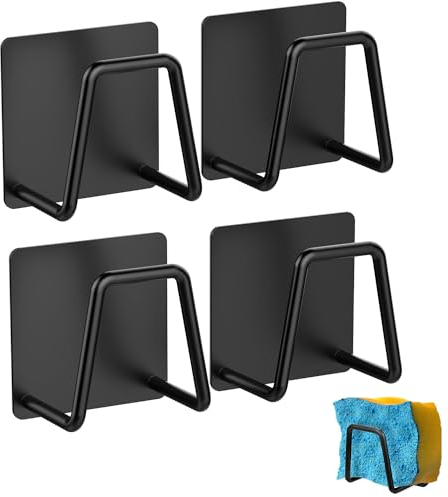 Bogoro Support Éponge Crochet 4 Pcs Support Eponge Porte-Eponges Auto-Adhésifs Acier Inoxydable 304 Porte Eponge Evier Support Eponge Evier Cuisine pour L'organisation Cuisine (Noir)