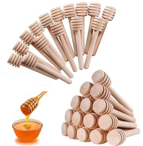 INGJIA 30 Pezzi Spargimiele Legno Piccoli, Cucchiaini Bastoncini Miele Legno Piccoli Mini Spargimiele 8 cm per Vaso di Miele Jar Ringraziamento Matrimonio Battesimo