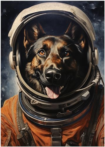 Astronaut belgiska Malinoi pussel 300/500/1000 bitar – husdjur astronaut porträtt present till belgisk Malinoi-ägare (1 000 st (50 × 75 cm)
