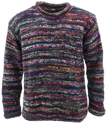 LOUDelephant Maglione lavorato a maglia di lana grossa Space Dye Stripes Modello arcobaleno retrò maglione lavorato a maglia 100% sciolto oversize caldo, Sd Viola Mix, 4XL